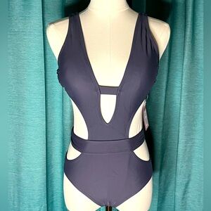 BRAND NEW Exhilaration Steel Blue/Gray One-Piece Bathing Suit XS